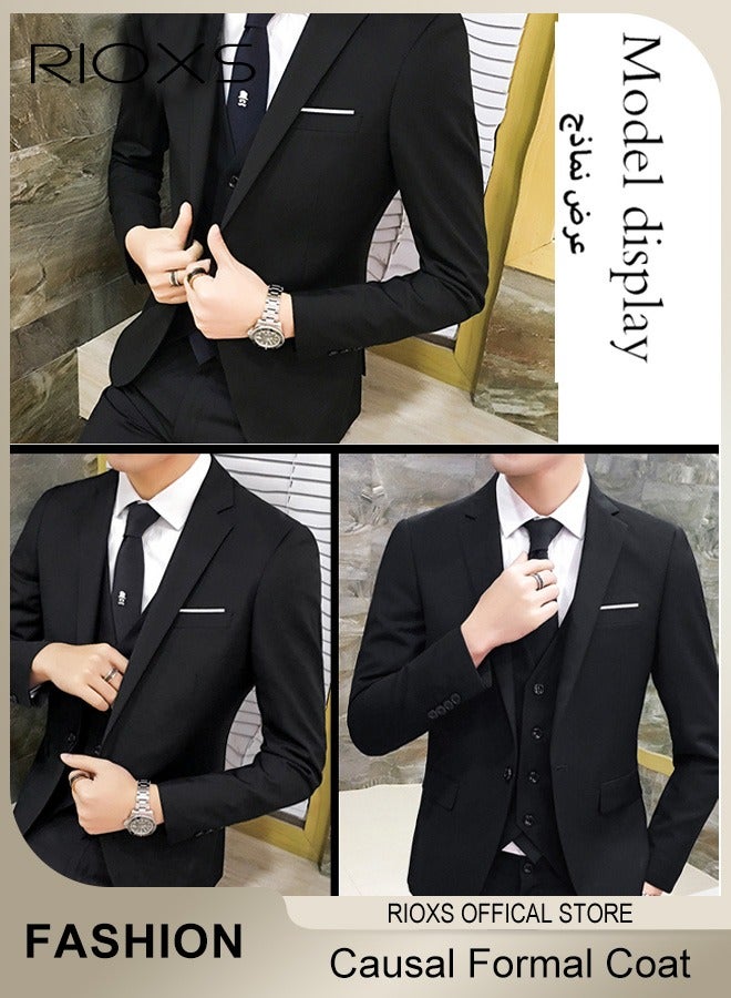 RIOXS Men's Formal Blazer, Slim Fit One Button Classic Blazer Jackets,  Lightweight Suit Jacket with Full Polyester Lining, Made of Smooth Soft Non-deformable Materials, Perfect for Everyday, Business, Office, Dating, Parties and Wedding, Black - Image 2