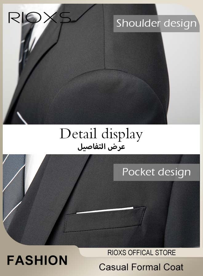 RIOXS Men's Formal Blazer, Slim Fit One Button Classic Blazer Jackets,  Lightweight Suit Jacket with Full Polyester Lining, Made of Smooth Soft Non-deformable Materials, Perfect for Everyday, Business, Office, Dating, Parties and Wedding, Black - Image 3