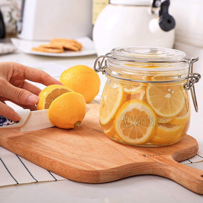 Wringo 500ml Airtight Glass Container with Lids Food Storage Jar RoundStorage Canister with Clear Preserving Seal Wire Clip Fastening for Kitchen Canning Beans Spice Set of 1 - Image 1