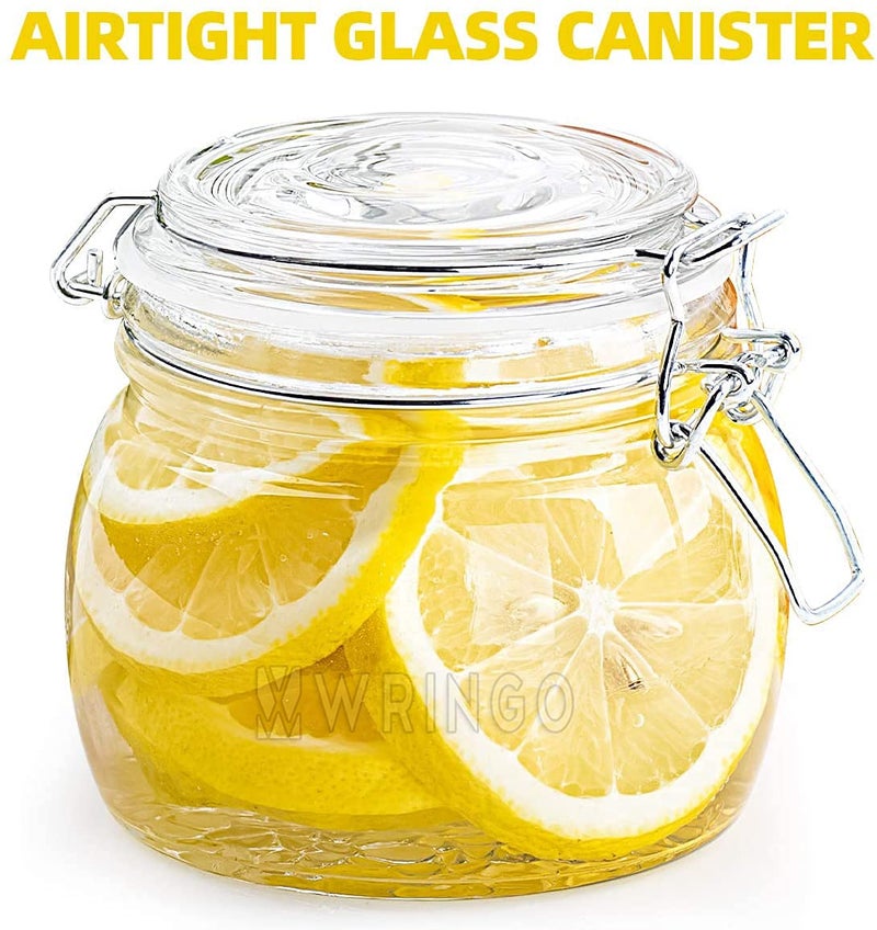 Wringo 500ml Airtight Glass Container with Lids Food Storage Jar RoundStorage Canister with Clear Preserving Seal Wire Clip Fastening for Kitchen Canning Beans Spice Set of 1 - Image 4