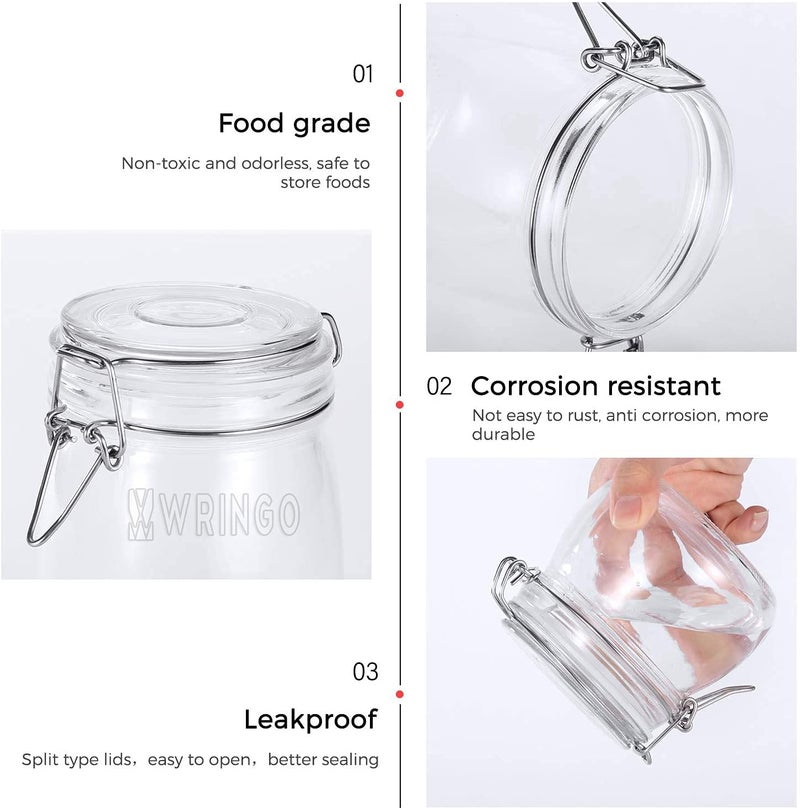 Wringo 500ml Airtight Glass Container with Lids Food Storage Jar RoundStorage Canister with Clear Preserving Seal Wire Clip Fastening for Kitchen Canning Beans Spice Set of 1 - Image 5