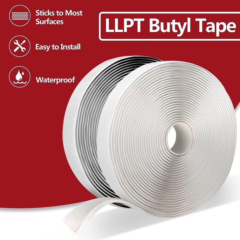 LLPT Butyl Seal Putty Tape White Gray 1 Inch x 33 Feet Extra Thick for Leak Proof RV Repair Window Glass Boat Sealing Roof Pipe Patching - Image 2