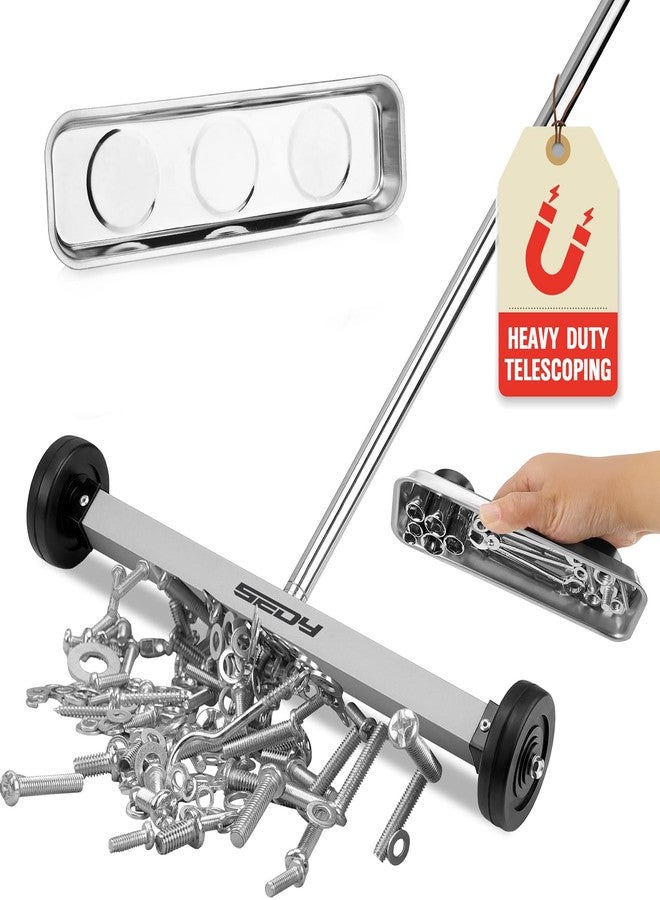 SEDY Magnet Sweeper Magnetic Nail Roller: 17-Inch Heavy Duty Magnet Nail Pickup Rolling Tool with Telescoping Adjustable Handle 8.8-Pound Capacity Ideal for Workshop Garage Yard Construction Cleanup - Image 1