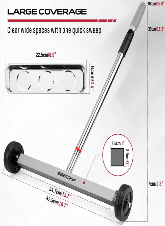 SEDY Magnet Sweeper Magnetic Nail Roller: 17-Inch Heavy Duty Magnet Nail Pickup Rolling Tool with Telescoping Adjustable Handle 8.8-Pound Capacity Ideal for Workshop Garage Yard Construction Cleanup - Image 2