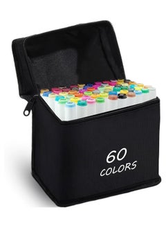 Touch 60pcs Dual Tip Markers Set, Assorted Colors Stylish White Body with Black Cloth Bag  - Image 1