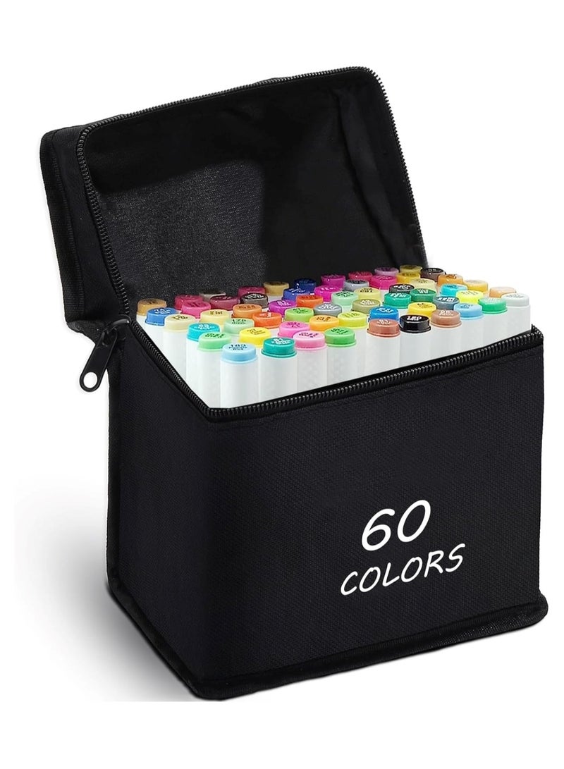 Touch 60pcs Dual Tip Markers Set, Assorted Colors Stylish White Body with Black Cloth Bag - Image 1