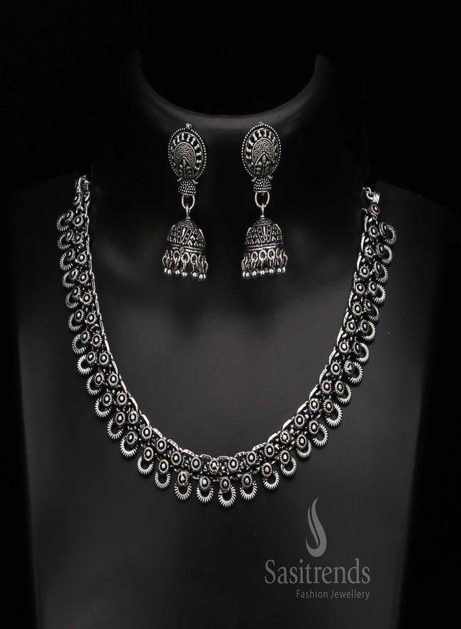 Sasitrends Oxidized German Silver Necklace with Earring for Women and Girls - Image 3