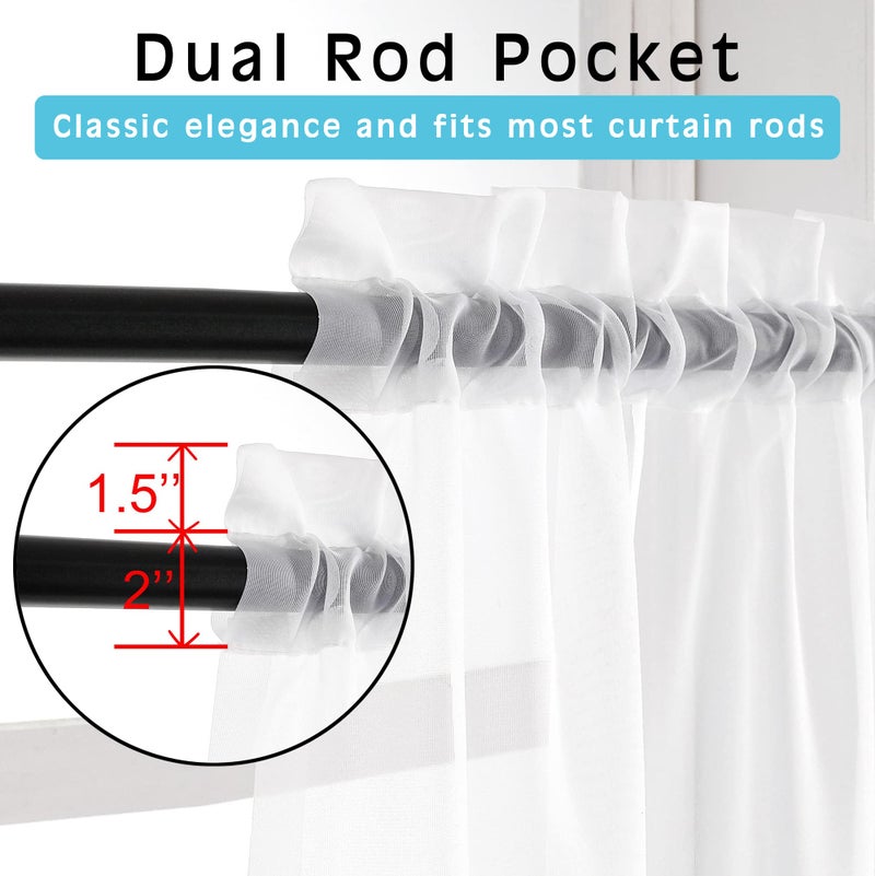 OVZME White Sheer Window Valance Curtains  Light Filtering Kitchen Valances Windows Treatment  Small Voile Sheer Curtains for Living Room/Bathroom/Basement  Top Dual Rod Pocket  2PCS - Image 2