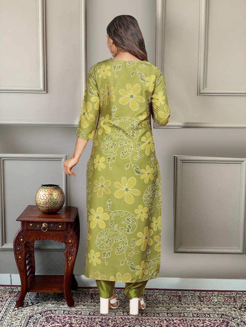 Naixa Women's Rayon Embroidered and Printed Straight Kurta with Pant and Dupatta Sets (NX-510-Lemon-S) - Image 5