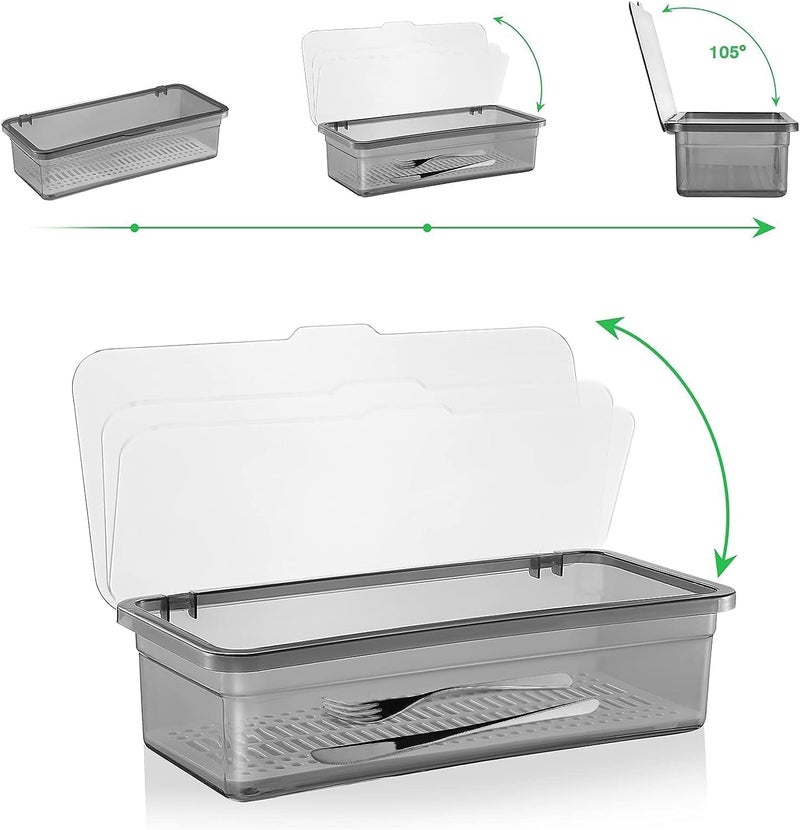 TOPBATHY Flatware Plastic Tray with Lid Kitchen Cutlery and Utensil Drawer Organizer Silverware Countertop Storage Container (Black) - Image 5