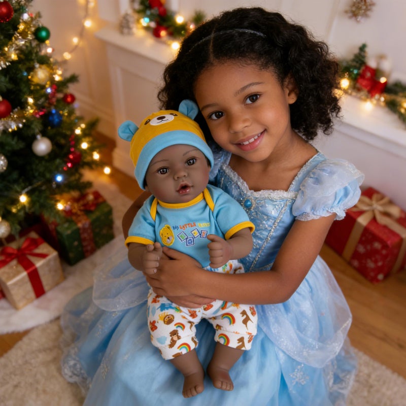 EKOKIZ Lifelike Reborn Baby Doll 18Inch Realistic African American Baby Dolls Weighted Newborn Boy Doll Soft Cloth Body Real Life Dolls Gift for Kids 3 Complete with Clothes and Toy Accessories - Image 3