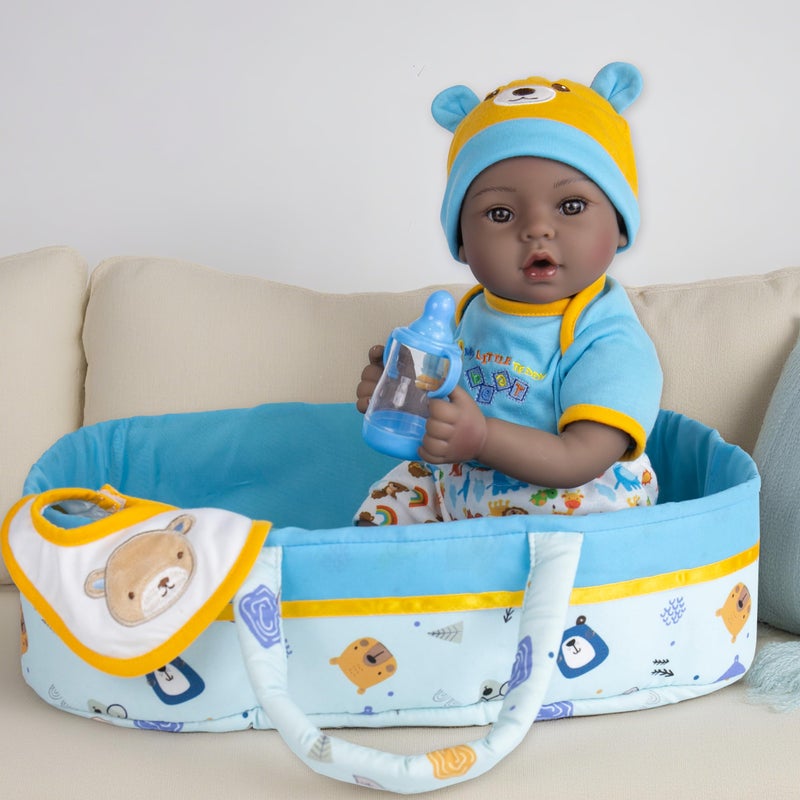 EKOKIZ Lifelike Reborn Baby Doll 18Inch Realistic African American Baby Dolls Weighted Newborn Boy Doll Soft Cloth Body Real Life Dolls Gift for Kids 3 Complete with Clothes and Toy Accessories - Image 2