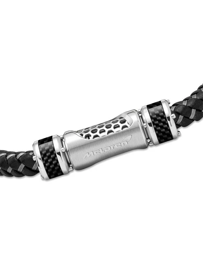 McLaren Drift Leather Black and Silver Bracelet for Men 190 mm