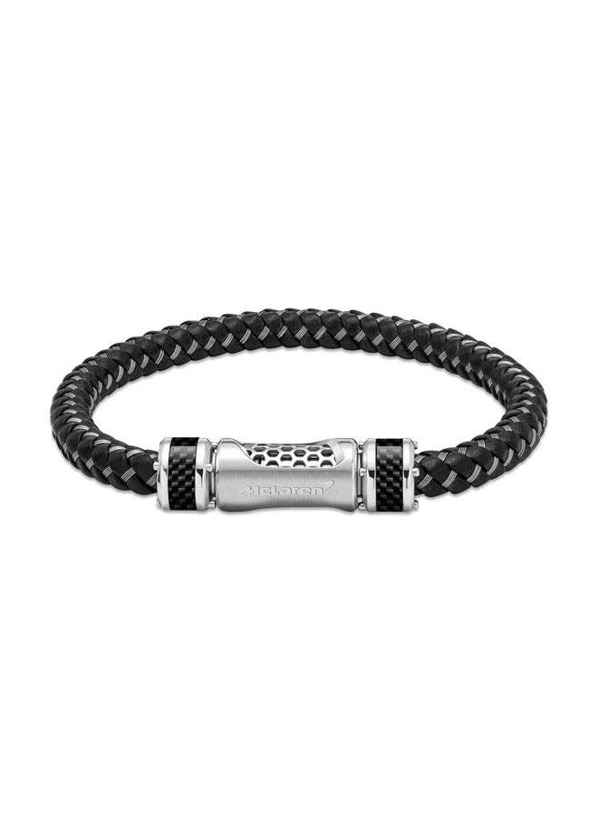 McLaren Drift Leather Black and Silver Bracelet for Men 190 mm