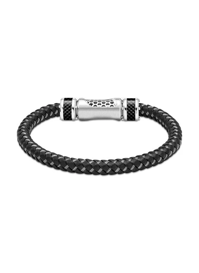 مكلارين Drift Leather Black and Silver Bracelet for Men 190 mm