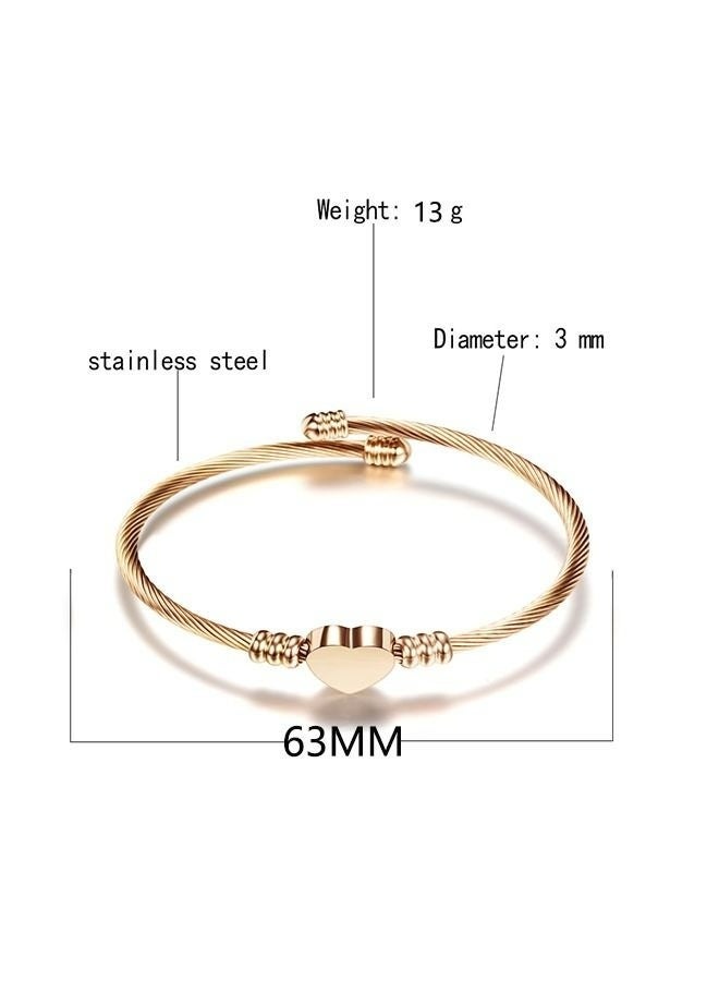 سوار أنيق من الفولاذ المقاوم للصدأ باللون الذهبي الوردي على شكل سلك مضفر على شكل قلب الحب للنساء مجوهرات للحفلات اليومية - Image 3