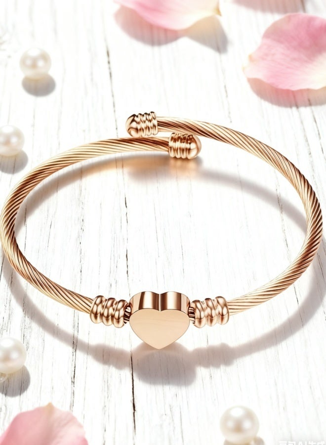 سوار أنيق من الفولاذ المقاوم للصدأ باللون الذهبي الوردي على شكل سلك مضفر على شكل قلب الحب للنساء مجوهرات للحفلات اليومية - Image 5