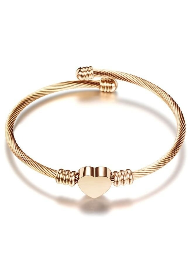 سوار أنيق من الفولاذ المقاوم للصدأ باللون الذهبي الوردي على شكل سلك مضفر على شكل قلب الحب للنساء مجوهرات للحفلات اليومية - Image 1