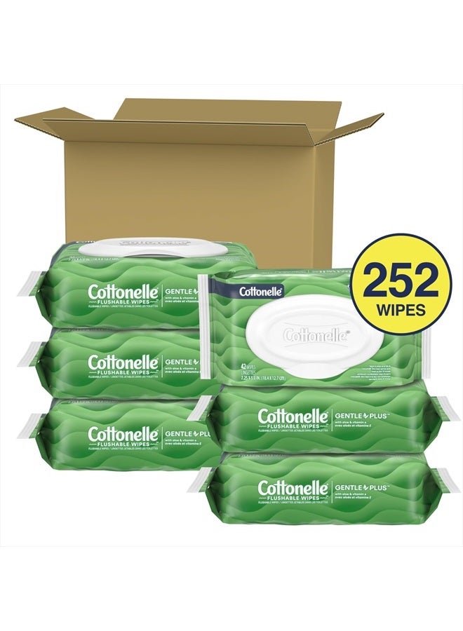 Cottonelle مناديل مبللة قابلة للشطف من جنتل بلس مع الألوة وفيتامين E، 6 عبوات قابلة للفتح، 42 منديل لكل عبوة (252 منديل إجمالي)، قد يختلف التغليف - Image 2