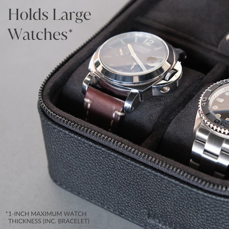 TAWBURY 3 Slot Watch Case Plus Storage – Luxury Leather Watch Travel Case for Men | Black Watch Cases for Men Travel | Traveling Watch Holder for Men | Black Watch Roll Case | 3 Watch Box for Men - Image 5