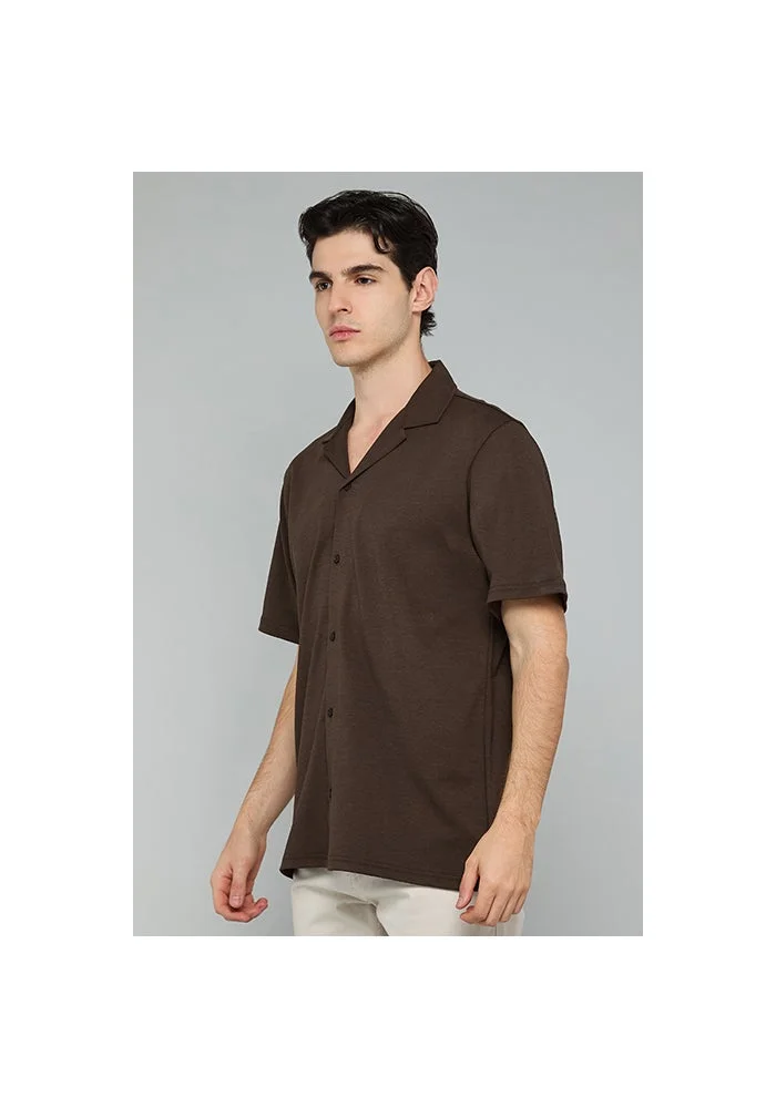 أر أند بي Textured Knit Shirt with Revere Collar and Short Sleeves