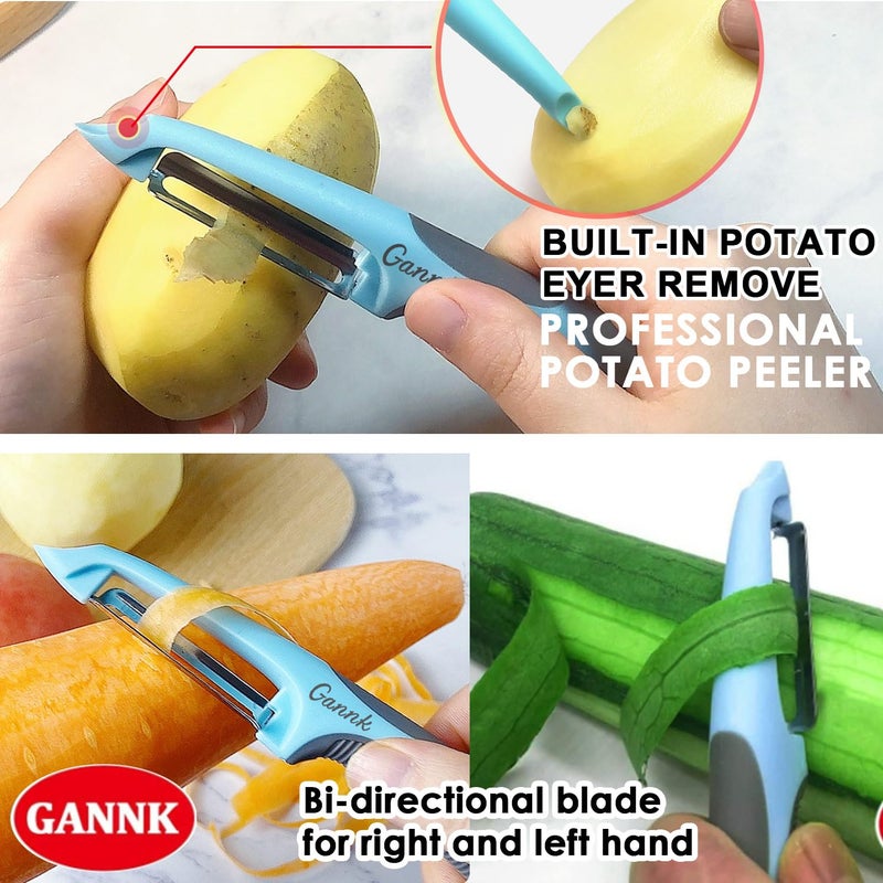 Gannk قشارات البطاطس والتفاح للخضروات للمطبخ، قشارات I و Y للفواكه والخضروات والبطاطس والجزر والخيار، تصميم شفرة 3 في 1 مع وظيفة جوليان - Image 5