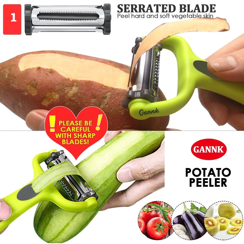 Gannk قشارات البطاطس والتفاح للخضروات للمطبخ، قشارات I و Y للفواكه والخضروات والبطاطس والجزر والخيار، تصميم شفرة 3 في 1 مع وظيفة جوليان - Image 2