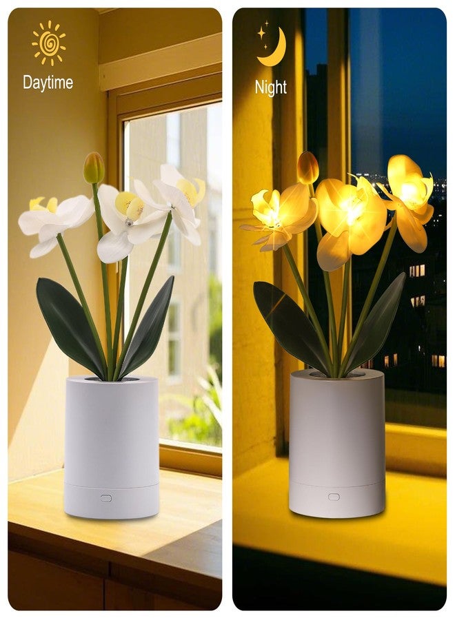 WSYEAR Flower Lamp Christmas Gifts for Her Women Wife Artificial Orchid Flower 3 Branches in White Pot, Realistic Fake Butterfly Orchid Bonsai for Living Room Decor - Image 4