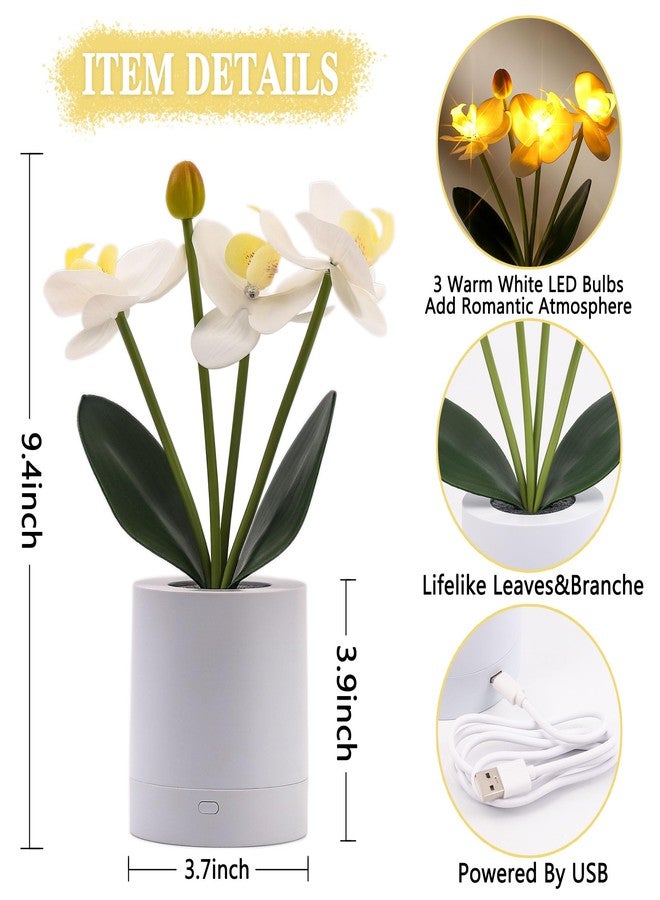 WSYEAR Flower Lamp Christmas Gifts for Her Women Wife Artificial Orchid Flower 3 Branches in White Pot, Realistic Fake Butterfly Orchid Bonsai for Living Room Decor - Image 5