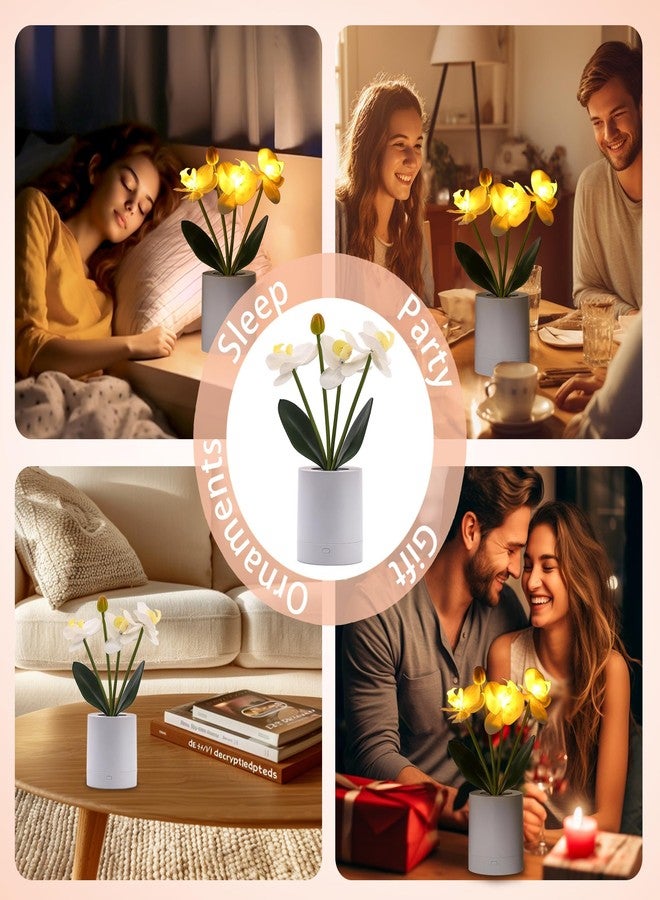 WSYEAR Flower Lamp Christmas Gifts for Her Women Wife Artificial Orchid Flower 3 Branches in White Pot, Realistic Fake Butterfly Orchid Bonsai for Living Room Decor - Image 2