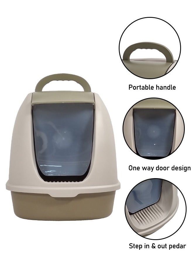 MAJIBAO - Cat toilet, Portable cat litter box with plastic scoop, Fully enclosed, Easy clean, Suitable for indoor & outdoor, odor control, Front flip cover entrance (Gray) 38 cm L - Image 1
