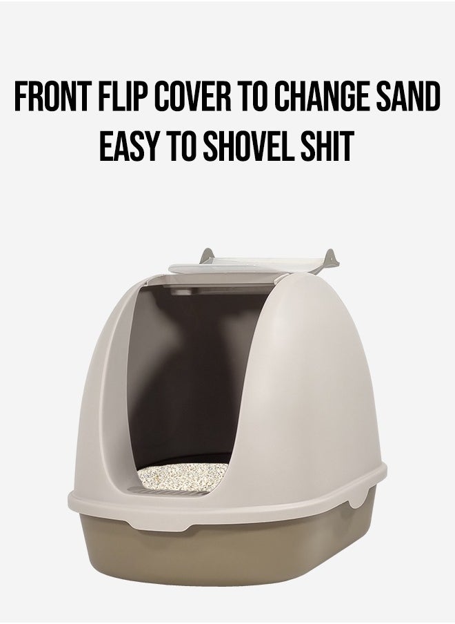 MAJIBAO - Cat toilet, Portable cat litter box with plastic scoop, Fully enclosed, Easy clean, Suitable for indoor & outdoor, odor control, Front flip cover entrance (Gray) 38 cm L - Image 1