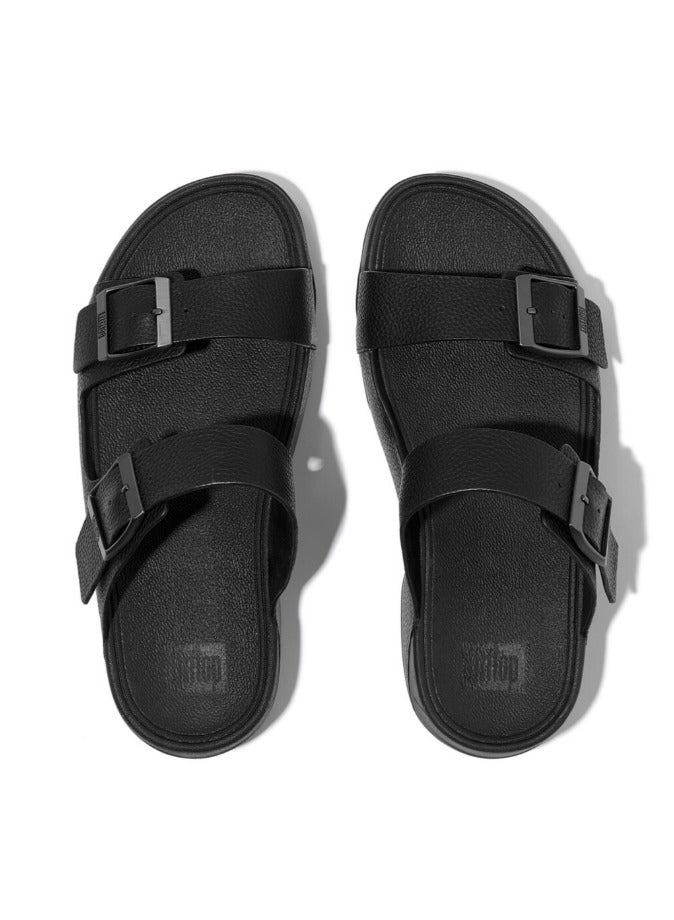 FitFlop 049-827 Fitflop Men Sandals Gogh Moc Mens Buckle Tumbled-Leather Slides - All Black JA2-090 Black  - Image 3