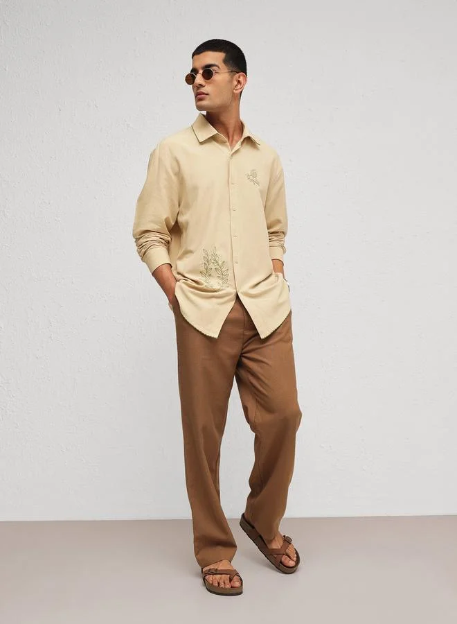 ساسافراس Men Embroidery Detail Relaxed Fit Shirt