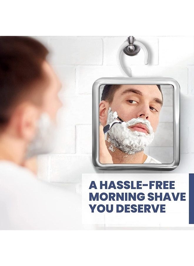 Mirrorvana - Fogless Shower Mirror for Shaving with Hook for Hanging, Anti Fog Shatterproof Surface and 360° Swivel, 6.3" x 6.3" (Chrome) - Image 1