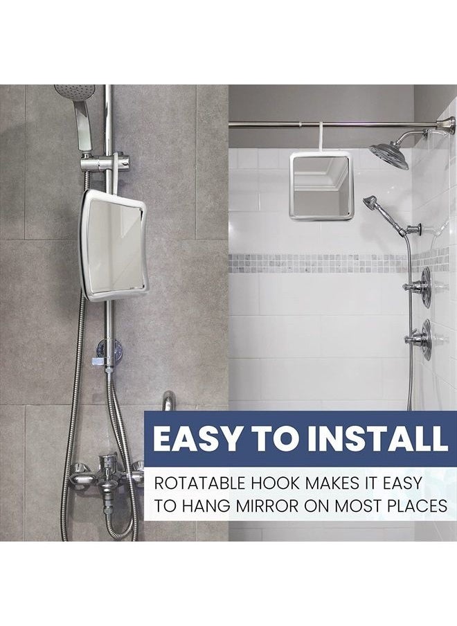 Mirrorvana Fogless Shower Mirror for Shaving with Hook for Hanging, Anti Fog Shatterproof Surface and 360° Swivel, 6.3" x 6.3" (Chrome)  - Image 3