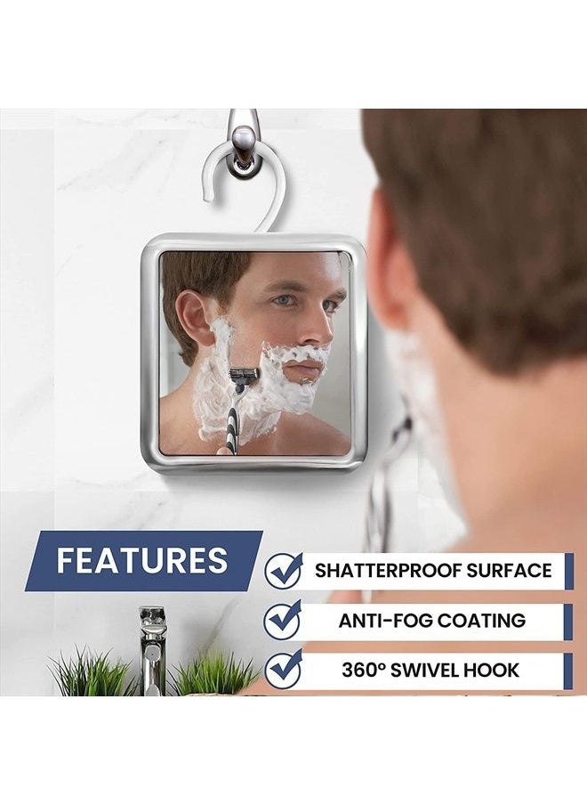 Mirrorvana Fogless Shower Mirror for Shaving with Hook for Hanging, Anti Fog Shatterproof Surface and 360° Swivel, 6.3" x 6.3" (Chrome)  - Image 2