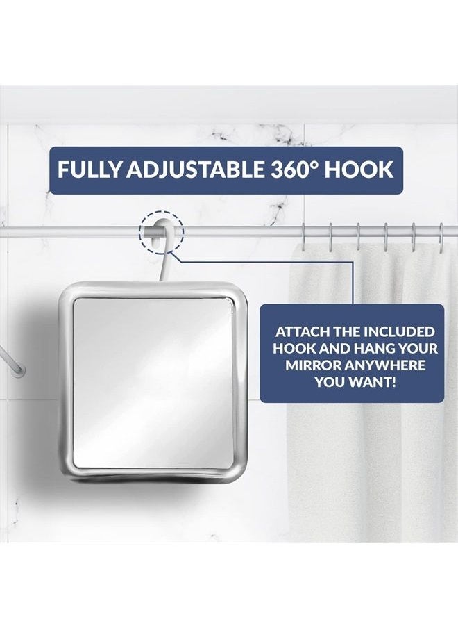 Mirrorvana Fogless Shower Mirror for Shaving with Hook for Hanging, Anti Fog Shatterproof Surface and 360° Swivel, 6.3" x 6.3" (Chrome)  - Image 4