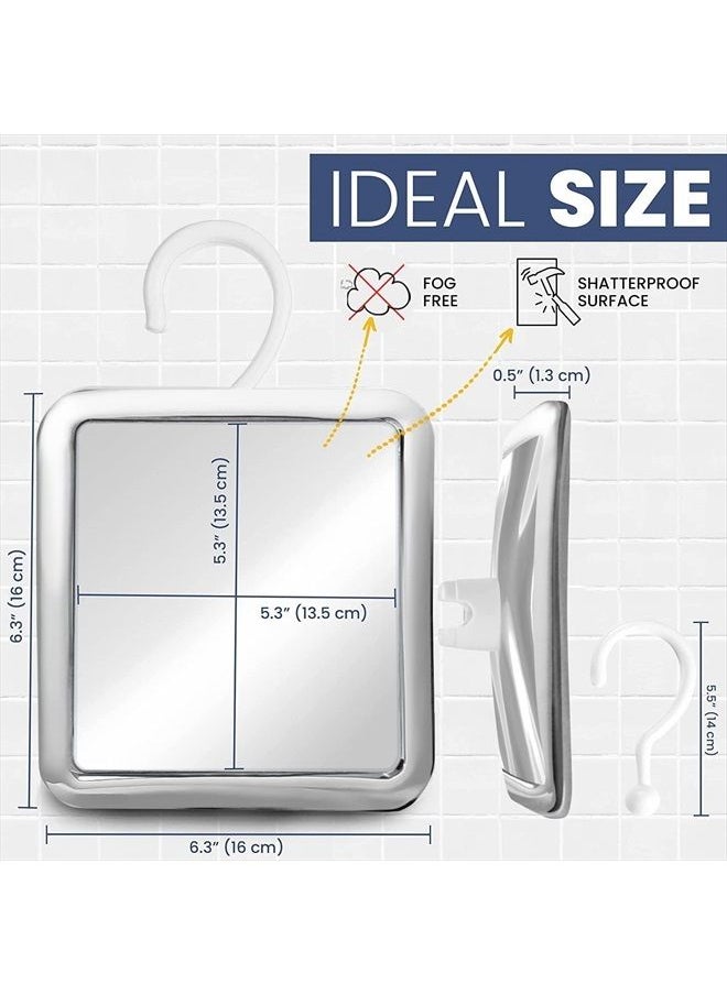 Mirrorvana Fogless Shower Mirror for Shaving with Hook for Hanging, Anti Fog Shatterproof Surface and 360° Swivel, 6.3" x 6.3" (Chrome)  - Image 5