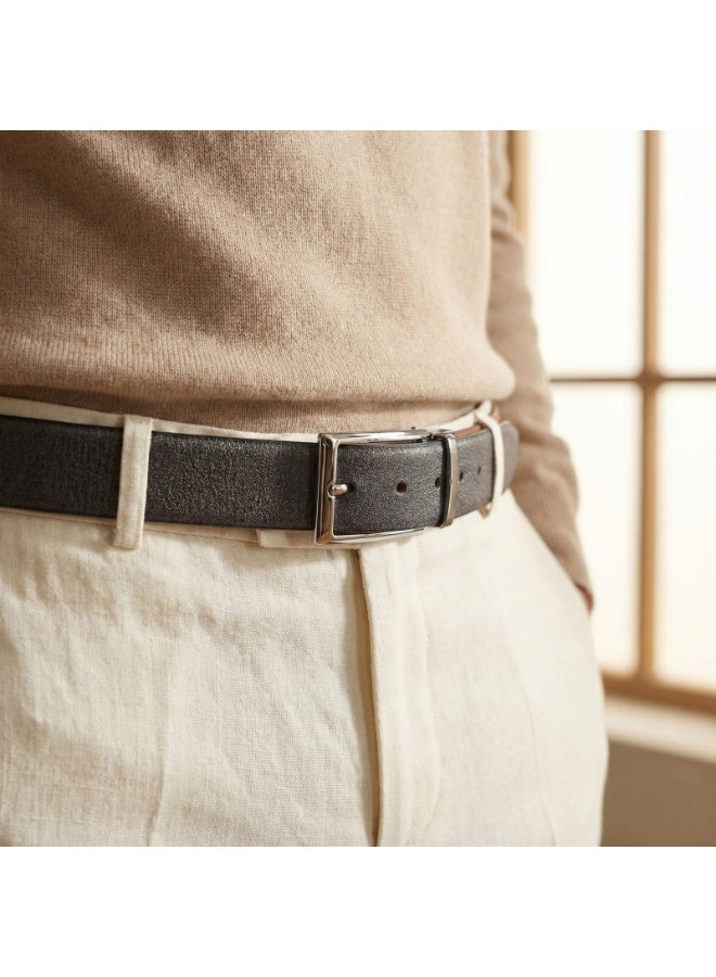 Mont Hawk Men's Classic Profile Genuine Full Grain Leather Belt with Alloy Steel Buckle - 35 mm - Image 3