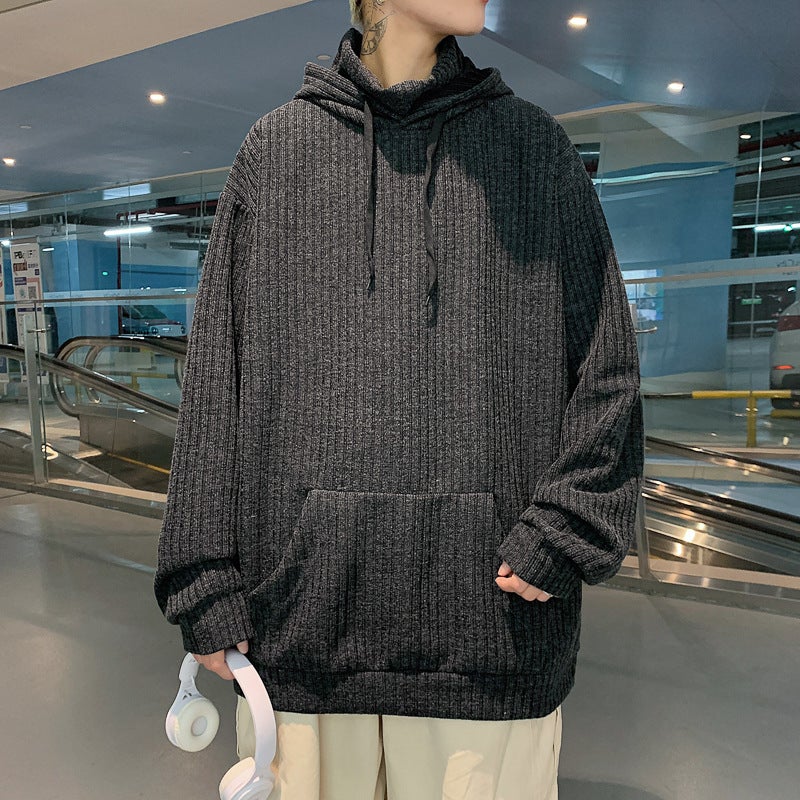 Autumn and Winter Trendy Brand Sweatshirt Mens Hoodie Handsome Casual Loose Hong Kong Style Clothes Korean Woolen Jacket Coat Men Grey  - Image 5