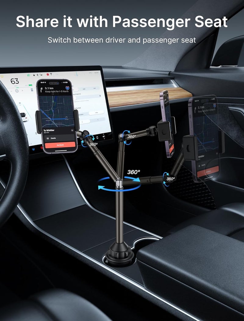 jsaux Car Cupholder Phone Mount - Metal Long-Arm Ultra Stable Phone Holder for Car Cupholders - Adjustable for iPhones, Samsung, Google - Image 3
