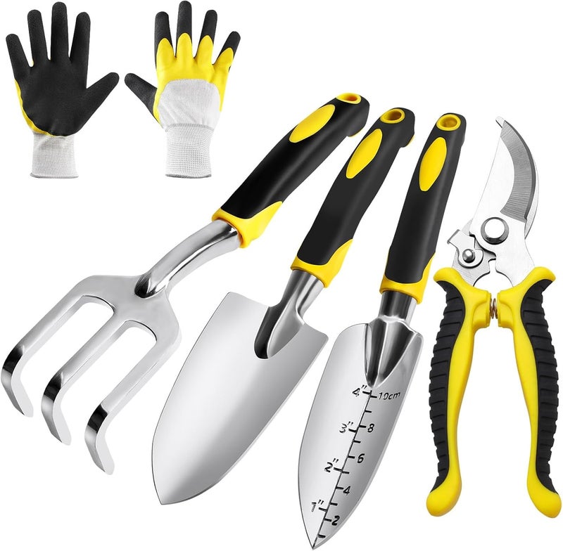 X spring Xspring Garden Tools Set, 5 Piece Garden Hand Tools, Including Transplanting Spade, Trowel, Cultivator, Pruner and Gardening Gloves, Gardening Tools with Non-slip Rubber Grip, Gifts for Women and Men - Image 1