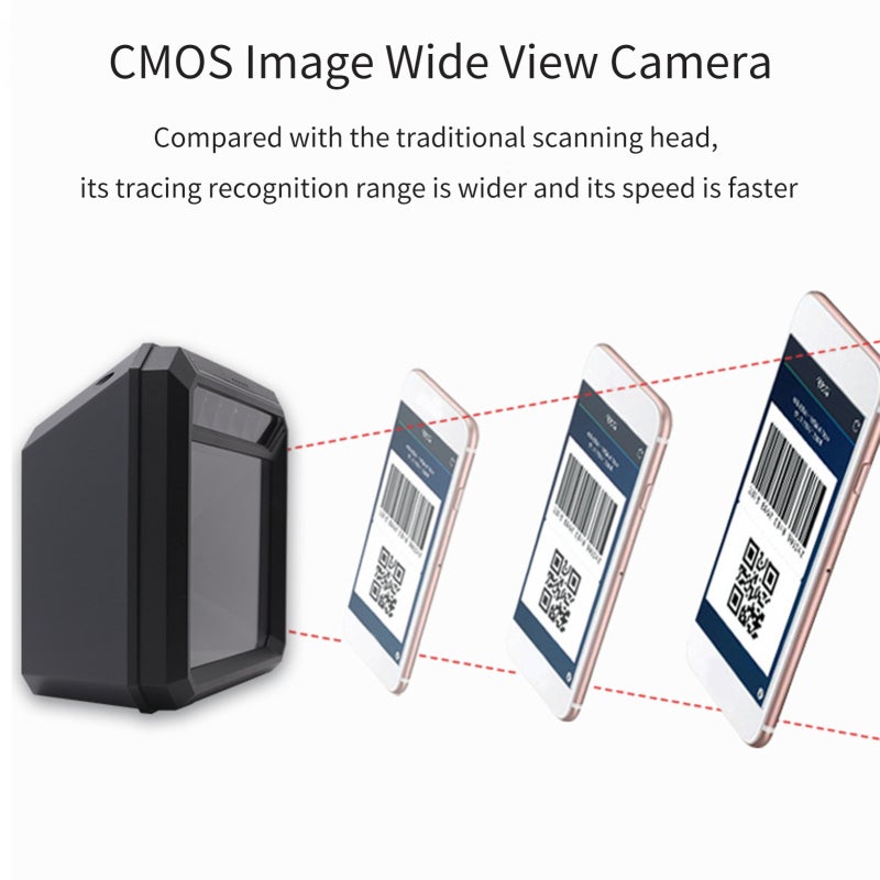 الماسح الضوئي للرموز الشريطية: تقنية المسح الضوئي بتقنية الصورة السوداء CMOS - ماسح ضوئي لرموز QR بسرعة مسح 4 م/ث أوتوماتيكي بدون استخدام اليدين للسوبرماركت، والخدمات اللوجستية، والمطاعم، والمستودعات - Image 3