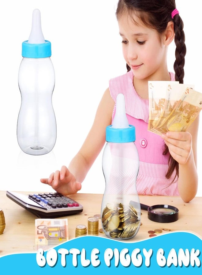 SUPVOX 11" Large Blue Baby Bottle Piggy Bank - Transparent Jumbo Coin Bank for Boys - Creative Baby Shower Centerpiece & Party Favor Container - Nursery Decor & Savings Jar - Image 4