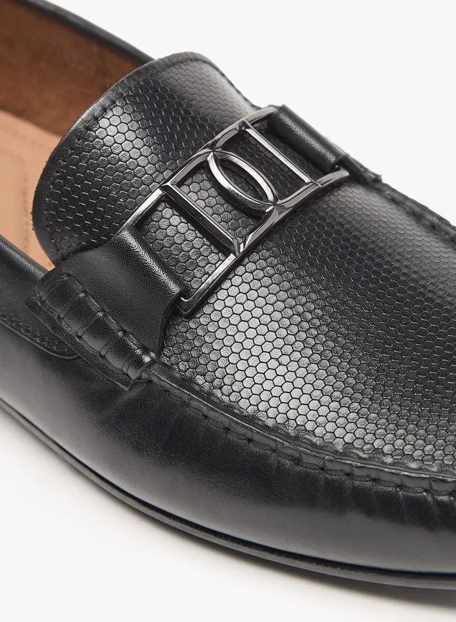 دوتشيني Men's Solid Slip-On Loafers with Metal Accent