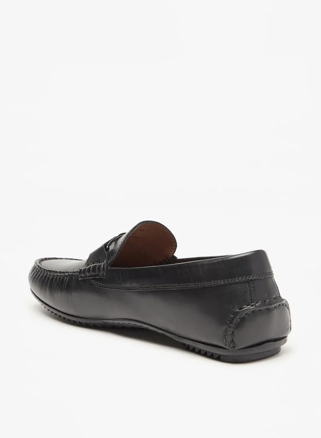 دوتشيني Men's Solid Slip-On Loafers with Metal Accent