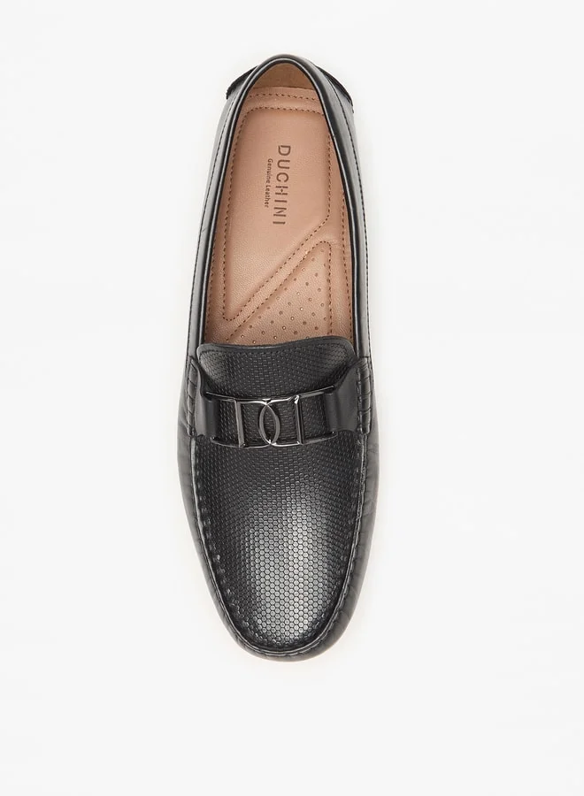 دوتشيني Men's Solid Slip-On Loafers with Metal Accent