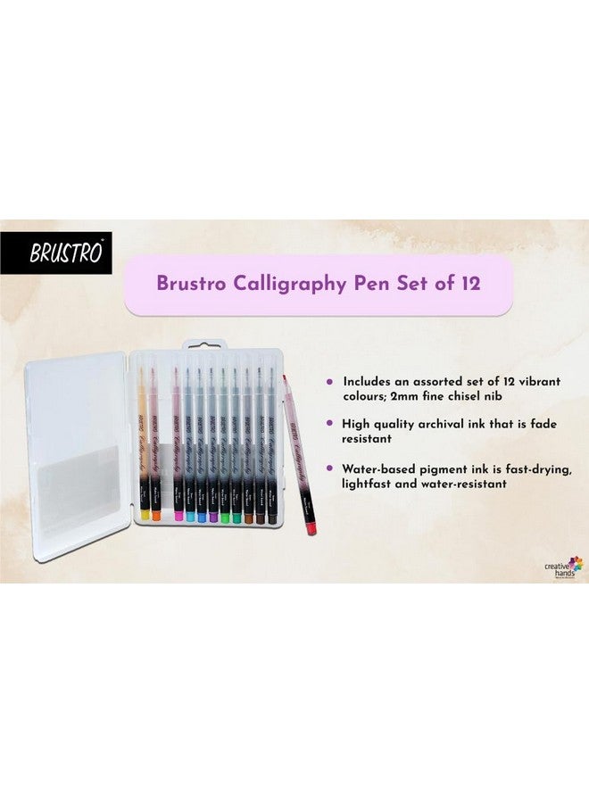 بروسترو قلم الخط | 2 مم | مجموعة من 12 لونًا | غير سام، ألوان زاهية، كتابة، قائم على الماء، مقاوم للتلاشي، سريع الجفاف | مثالي للطلاب والاستخدام المهني. - Image 2
