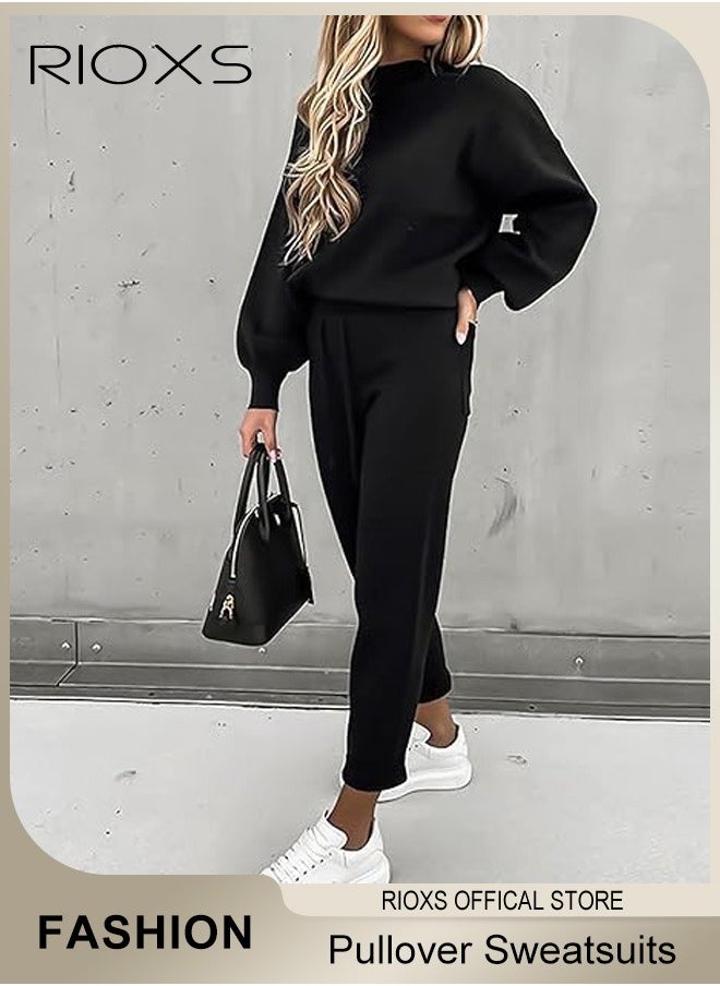 RIOXS Sweatsuits For Women Set 2 Piece Tracksuits Oversized Pullover Sweatshirts High Waisted Joggers Sweatpants Women's Casual Long Sleeves Track Suit Jogger Outfits  - Image 1